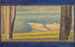 Barcos amarrados y árboles de Georges Seurat